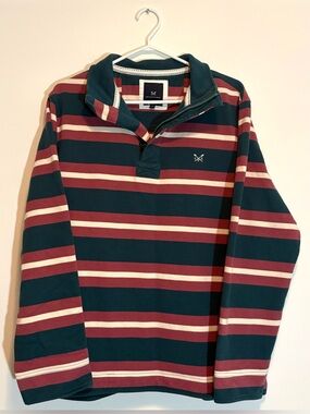 Crew Clothing Company Padstow Pique Rugby Striped Quarter Zip Sweatshirt Size XL